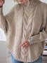 Damen Unifarben Jacquard Winter Straße Dolman-Ärmel Langarm Mock Neck Pullover