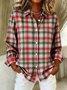 Damen Kariert Langarm Bluse Frühling/Herbst Schalkragen Urlaub Retro Oberteile
