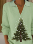 Damen Weihnachten Print Frühling/Herbst Lässig Langarm Schalkragen Pullover