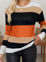 Damen Gestreift Langarm T-Shirts T-Shirt Rundhals Print Lässig Frühling/Herbst T-Shirt mit Grafik Oberteile
