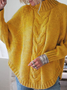 Damen Unifarben Jacquard Winter Straße Dolman-Ärmel Langarm Mock Neck Pullover