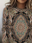 Damen Ethnisch Langarm T-Shirts T-Shirt Rundhals Print Lässig Frühling/Herbst T-Shirt mit Grafik Oberteile