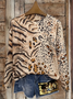 Damen Leopard Print Frühling/Herbst Lässig Langarm Rundhals Pullover