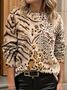 Damen Leopard Print Frühling/Herbst Lässig Langarm Rundhals Pullover
