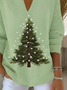 Damen Weihnachten Print Frühling/Herbst Lässig Langarm Schalkragen Pullover