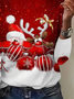 Damen Weihnachten Langarm T-Shirts T-Shirt Rundhals Print Lässig Frühling/Herbst T-Shirt mit Grafik Oberteile