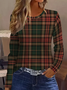 Damen Kariert Langarm T-Shirts T-Shirt Rundhals Print Lässig Frühling/Herbst T-Shirt mit Grafik Oberteile
