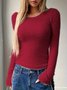 Damen Unifarben Langarm T-Shirts T-Shirt Rundhals Nahtverarbeitung Lässig Frühling/Herbst Oberteile
