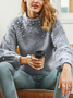 Damen Unifarben Perlen Winter Straße Ballon-Ärmel Langarm Mock Neck Baumwollmischung Pullover