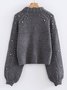 Damen Unifarben Perlen Winter Straße Ballon-Ärmel Langarm Mock Neck Baumwollmischung Pullover