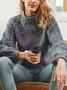 Damen Unifarben Perlen Winter Straße Ballon-Ärmel Langarm Mock Neck Baumwollmischung Pullover