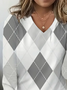 Damen Kariert Langarm T-Shirts T-Shirt V-Ausschnitt Print Lässig Frühling/Herbst T-Shirt mit Grafik Oberteile