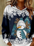 Damen Weihnachtsschneemann Frühling/Herbst Print Langarm Lässig Täglich Kapuze