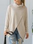 Damen Unifarben Langarm T-Shirts T-Shirt Mock Neck Asymmetrisch Lässig Frühling/Herbst Oberteile