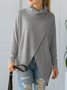 Damen Unifarben Langarm T-Shirts T-Shirt Mock Neck Asymmetrisch Lässig Frühling/Herbst Oberteile