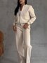Damen Unifarben Nahtverarbeitung Zweiteiliges Set Täglich Langarm Lässig Frühling/Herbst Bluse mit Hose Matching Set