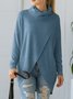 Damen Unifarben Langarm T-Shirts T-Shirt Mock Neck Asymmetrisch Lässig Frühling/Herbst Oberteile