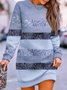 Damen Gestreift Langarm Frühling/Herbst Print Kleid Rundhals Täglich Retro Mini Hüftrock A-Linien-Kleid