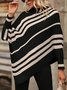 Damen Gestreift Print Winter Straße Langarm Mock Neck Pullover