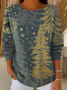 Damen Weihnachten Print Frühling/Herbst Lässig Langarm Rundhals Pullover