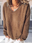 Damen Unifarben Nahtverarbeitung Winter Straße Langarm V-Ausschnitt Pullover