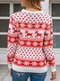 Damen Schneeflocke Print Winter Lässig Langarm Rundhals Pullover
