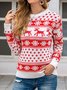 Damen Schneeflocke Print Winter Lässig Langarm Rundhals Pullover