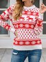 Damen Schneeflocke Print Winter Lässig Langarm Rundhals Pullover