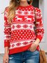 Damen Schneeflocke Print Winter Lässig Langarm Rundhals Pullover