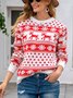 Damen Schneeflocke Print Winter Lässig Langarm Rundhals Pullover