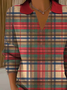 Damen Kariert Print Frühling/Herbst Lässig Langarm Schalkragen Pullover