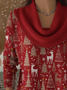 Damen Weihnachten Print Frühling/Herbst Lässig Langarm Wasserfallausschnitt Pullover