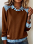 Damen Unifarben Schalkragen Retro Frühling/Herbst Langarm Sweatshirt