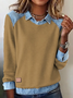 Damen Unifarben Schalkragen Retro Frühling/Herbst Langarm Sweatshirt