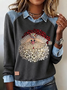 Damen Weihnachtsmann Schalkragen Retro Frühling/Herbst Langarm Sweatshirt
