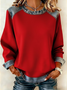 Damen Unifarben Rundhals Retro Frühling/Herbst Langarm Sweatshirt