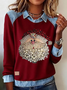 Damen Weihnachtsmann Schalkragen Retro Frühling/Herbst Langarm Sweatshirt