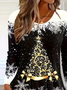 Damen Weihnachten Langarm T-Shirts T-Shirt Rundhals Print Lässig Frühling/Herbst T-Shirt mit Grafik Oberteile