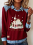 Damen Weihnachten Schalkragen Retro Frühling/Herbst Langarm Sweatshirt