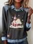 Damen Weihnachten Schalkragen Retro Frühling/Herbst Langarm Sweatshirt