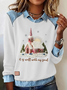 Damen Weihnachten Schalkragen Retro Frühling/Herbst Langarm Sweatshirt