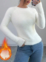 Damen Unifarben Nahtverarbeitung Winter Lässig Langarm Rundhals Pullover