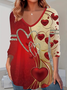 Damen Herz/Herz Langarm T-Shirts T-Shirt V-Ausschnitt Print Lässig Frühling/Herbst T-Shirt mit Grafik Oberteile