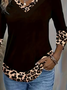 Damen Leopard Langarm T-Shirts T-Shirt V-Ausschnitt Print Lässig Frühling/Herbst T-Shirt mit Grafik Oberteile
