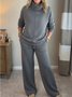 Damen Unifarben Nahtverarbeitung Zweiteiliges Set Täglich Langarm Lässig Frühling/Herbst Bluse mit Hose Matching Set
