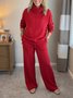 Damen Unifarben Nahtverarbeitung Zweiteiliges Set Täglich Langarm Lässig Frühling/Herbst Bluse mit Hose Matching Set