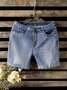 Blau Taschen Lässig Baumwollmischung Denim Shorts