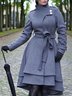 britisch Stil Asymmetrisch groß Taille Unifarben Wolle Mantel