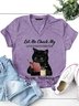 Damen Tier Kurzarm T-Shirts T-Shirt V-Ausschnitt Lässig Sommer Oberteile