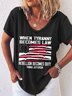 Damen Buchstabe Kurzarm T-Shirts T-Shirt V-Ausschnitt Lässig Sommer Oberteile